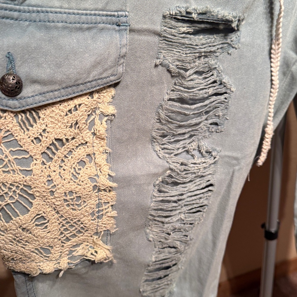 POL Patchwork Crochet Distressed Ripped boho jogg… - image 2